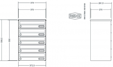 RENZ Briefkastenanlage Aufputz Basic B, Kastenformat 370x110x270mm, 5-teilig